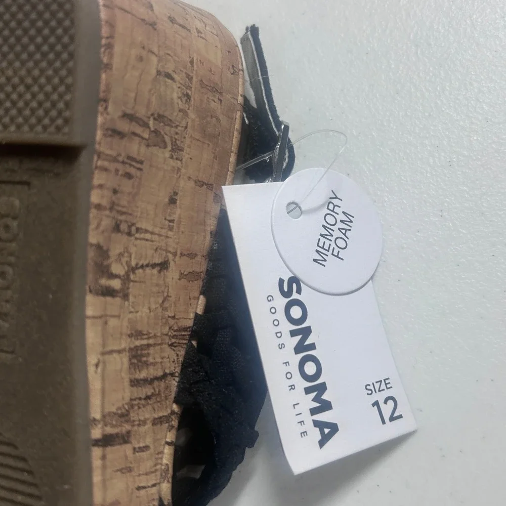 Sonoma Goods For‎ Life Black Woven Cork Wedge Sandals Kids Size 12 Memory Foam